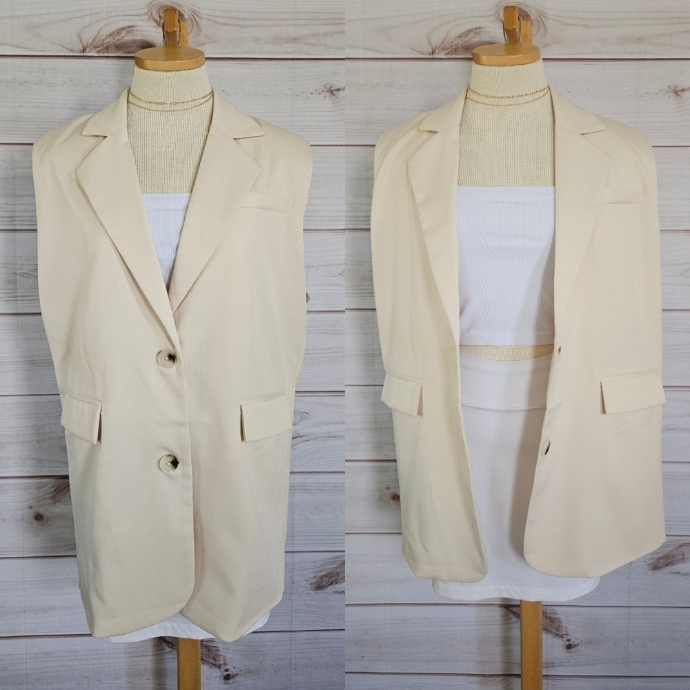 4th + Reckless Sleeveless Single Breast Oversized Blazer in Cream Size Small - Picture 3 of 16